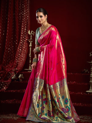 Rajwada Magenta Silk Woven Paithani Saree For Women