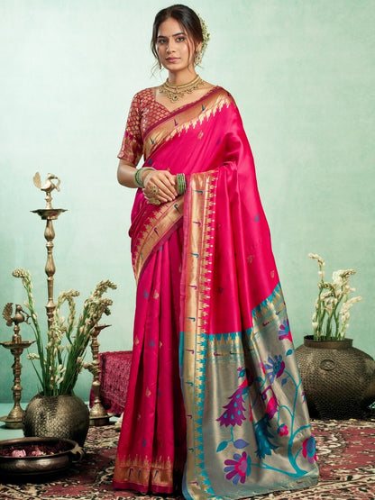 Rajwada Magenta Silk Woven Paithani Saree For Women