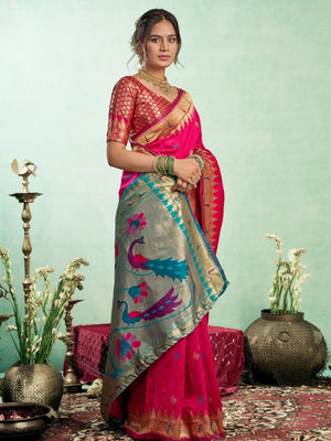 Rajwada Magenta Silk Woven Paithani Saree For Women