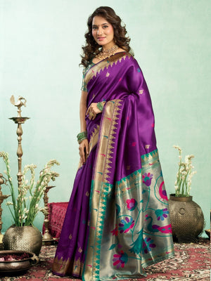 Rajwada Purple Silk Woven Paithani Saree For Women