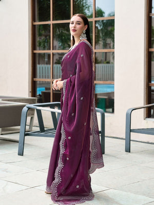 Rajwada Wine Chiffon Embellished Saree For Women