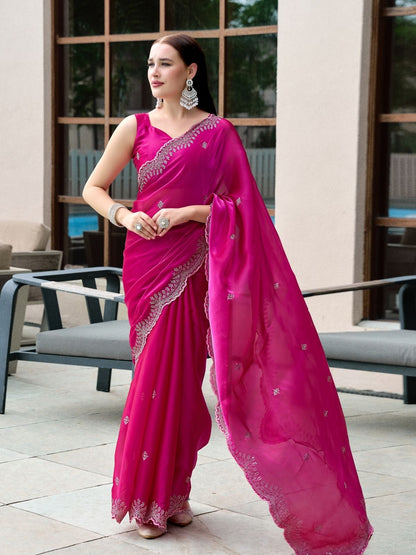 Rajwada Magenta Chiffon Embellished Saree For Women