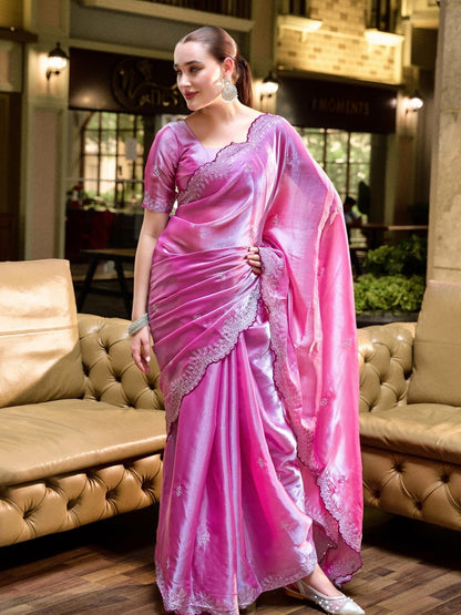 Rajwada Pink Chiffon Embellished Saree For Women