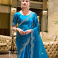 Rajwada Teal Blue Chiffon Embellished Saree For Women
