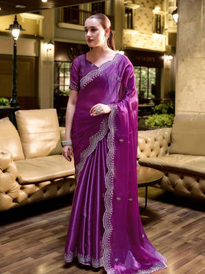 Rajwada Purple Chiffon Embellished Saree For Women