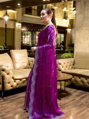 Rajwada Purple Chiffon Embellished Saree For Women