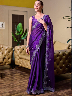 Rajwada Voilet Chiffon Embellished Saree For Women