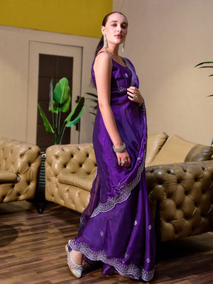Rajwada Voilet Chiffon Embellished Saree For Women