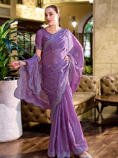 Rajwada Lavender Chiffon Embellished Saree For Women