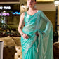 Rajwada Aqua Green Chiffon Embellished Saree For Women