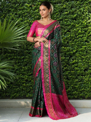 Rajwada Green Silk Woven Saree For Women