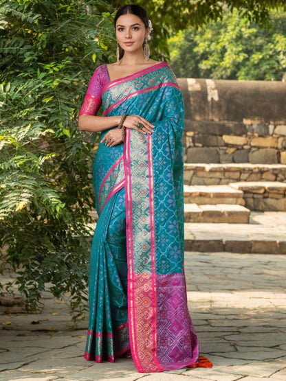 Rajwada Sky Blue Silk Woven Saree For Women