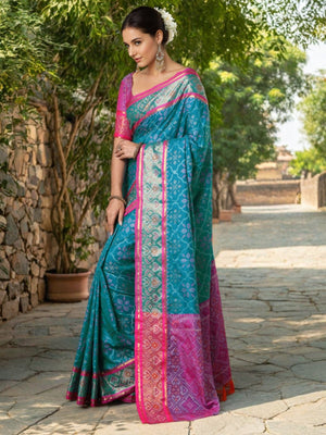 Rajwada Sky Blue Silk Woven Saree For Women