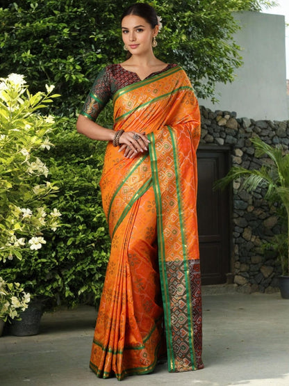 Rajwada Orange Silk Woven Saree For Women