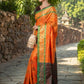 Rajwada Orange Silk Woven Saree For Women