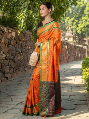 Rajwada Orange Silk Woven Saree For Women
