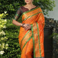 Rajwada Orange Silk Woven Saree For Women