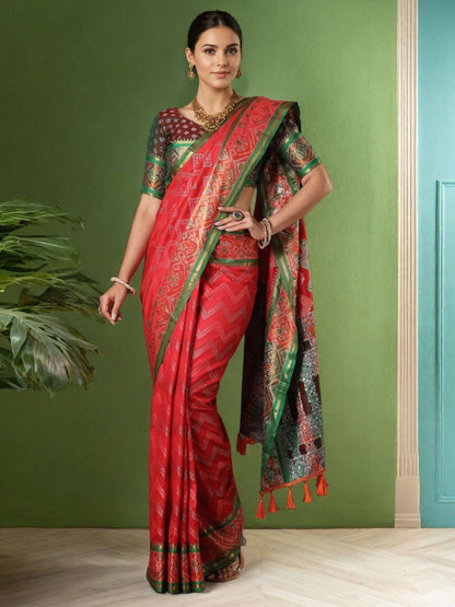 Rajwada Red Silk Woven Saree For Women
