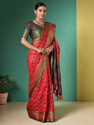 Rajwada Red Silk Woven Saree For Women