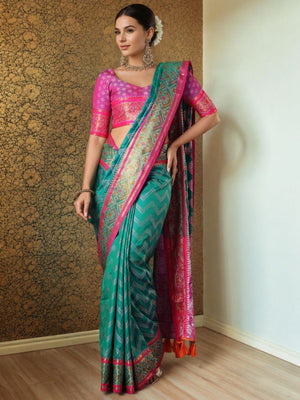Rajwada Sea Green Silk Woven Saree For Women