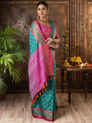 Rajwada Sea Green Silk Woven Saree For Women
