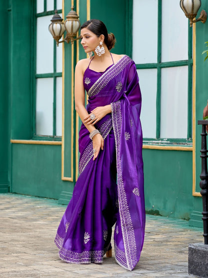 Rajwada Voilet Chiffon Embroidered Saree For Women