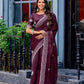 Rajwada Dark Maroon Chiffon Embroidered Saree For Women