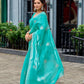 Rajwada Aqua Blue Chiffon Embroidered Saree For Women