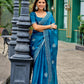 Rajwada Teal Blue Chiffon Embroidered Saree For Women