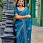 Rajwada Teal Blue Chiffon Embroidered Saree For Women
