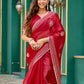 Rajwada Red Chiffon Embroidered Saree For Women