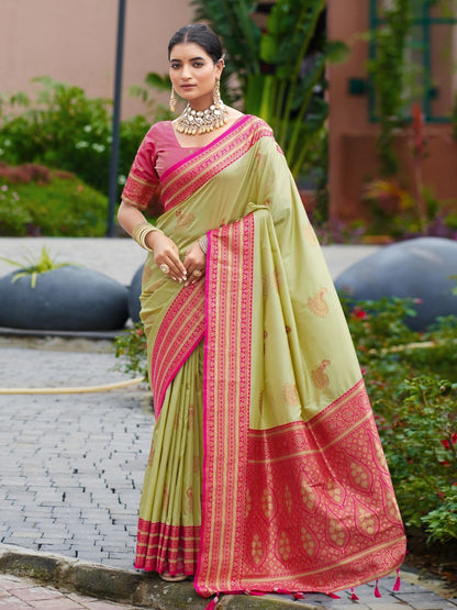 Rajwada Pista Green Silk Zari Woven Saree For Women