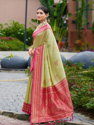 Rajwada Pista Green Silk Zari Woven Saree For Women
