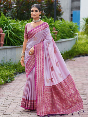 Rajwada Lavender Silk Zari Woven Saree For Women
