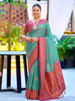 Rajwada Aqua Blue Silk Zari Woven Saree For Women
