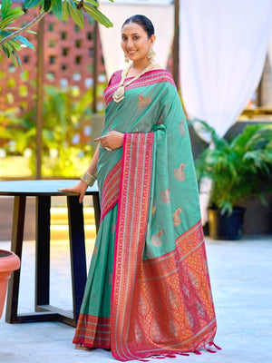 Rajwada Aqua Blue Silk Zari Woven Saree For Women