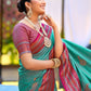 Rajwada Aqua Blue Silk Zari Woven Saree For Women