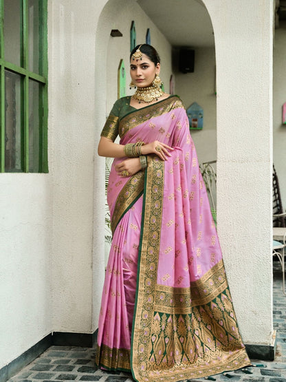 Rajwada Pink Silk Woven Saree For Women