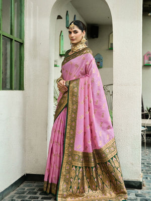 Rajwada Pink Silk Woven Saree For Women