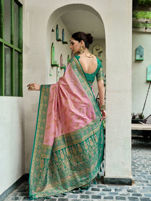 Rajwada Peach Silk Woven Saree For Women