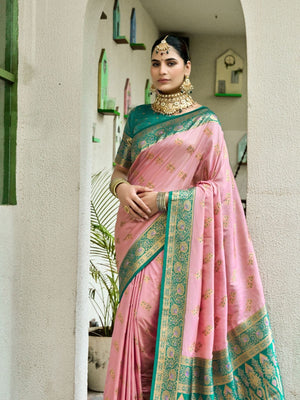 Rajwada Peach Silk Woven Saree For Women