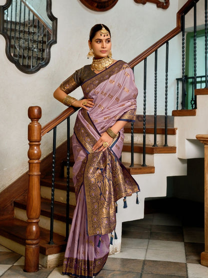 Rajwada Lavender Silk Woven Saree For Women