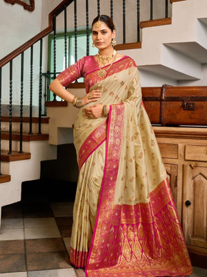Rajwada Cream Silk Woven Saree For Women