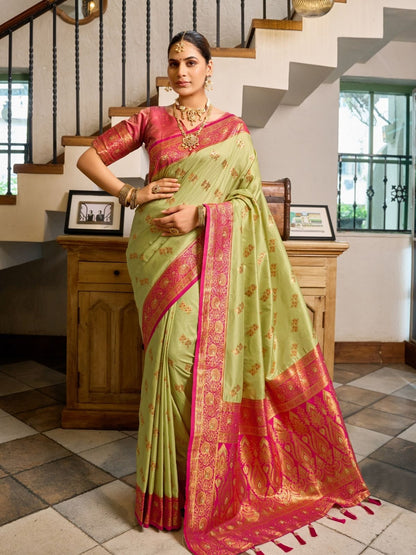 Rajwada Pista Green Silk Woven Saree For Women