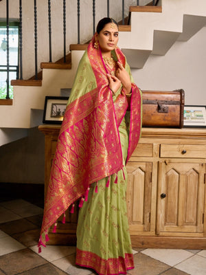 Rajwada Pista Green Silk Woven Saree For Women