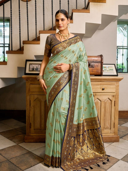Rajwada Sea Green Silk Woven Saree For Women