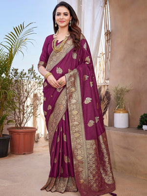 Rajwada Wine Silk Woven Saree For Women