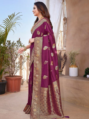 Rajwada Wine Silk Woven Saree For Women