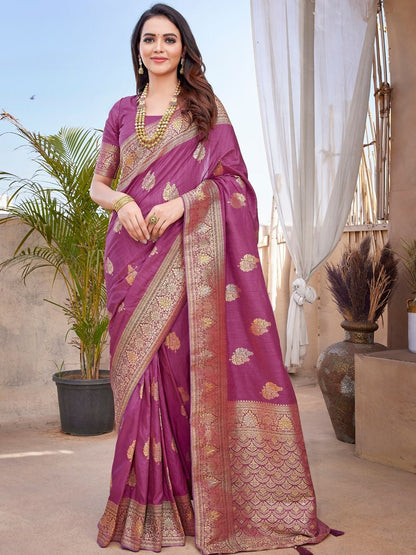 Rajwada Light Pink Silk Woven Saree For Women