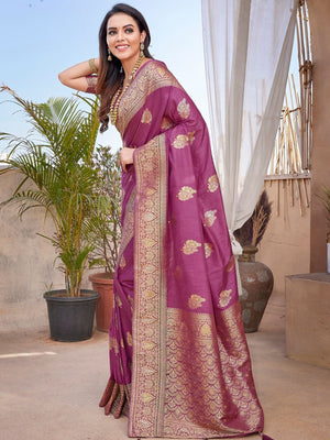 Rajwada Light Pink Silk Woven Saree For Women